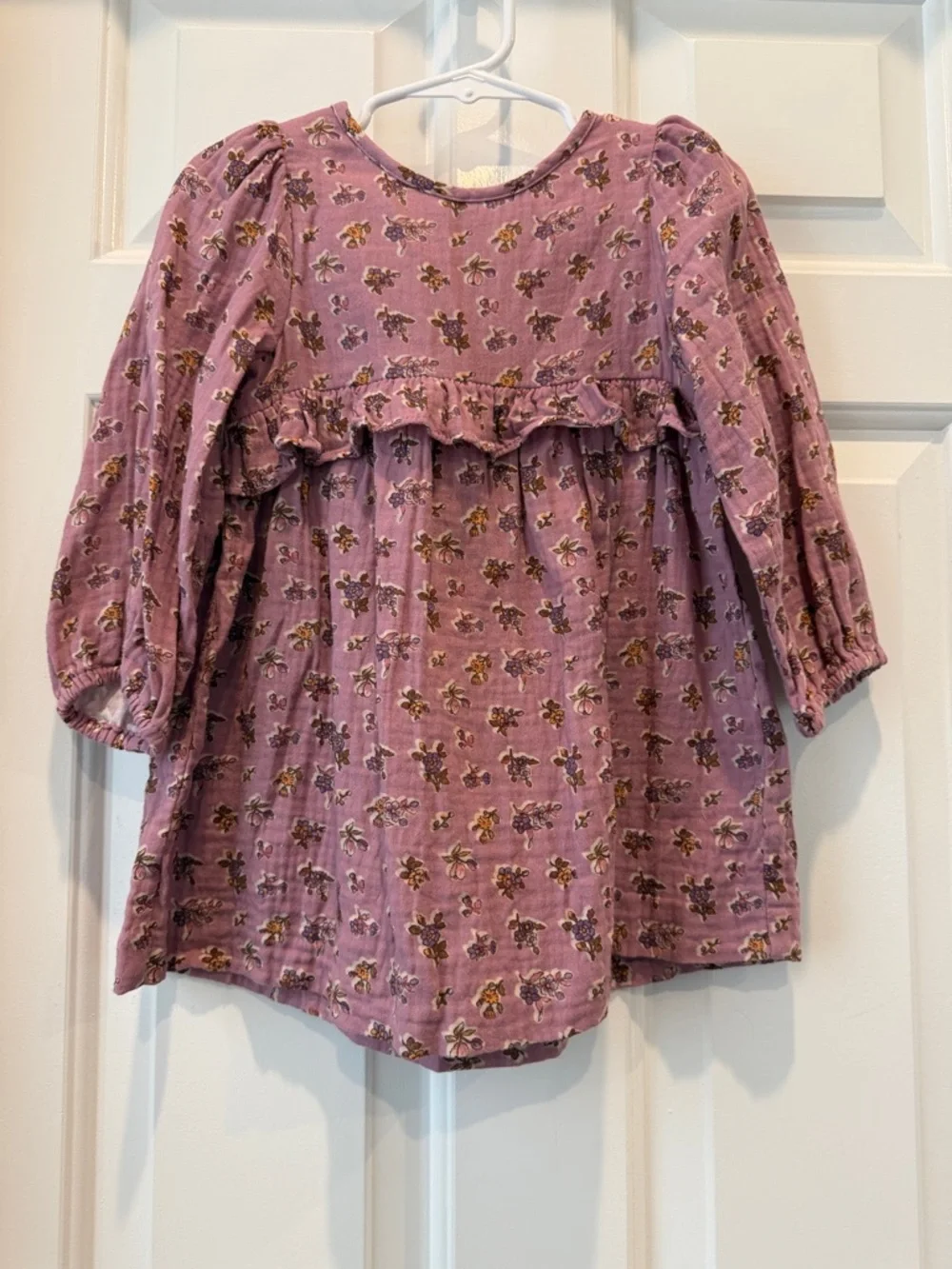 Zara Girls pink Mauve Floral Ruffle Long Sleeve dress 2T